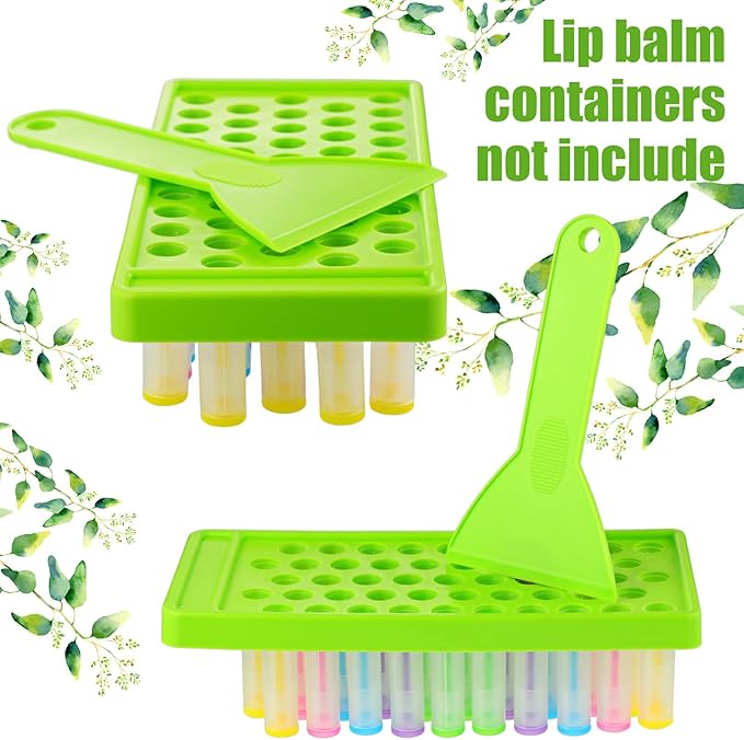 Maitys 2 Sets Lip Balm Tray and Spatula Portable Lip Balm Filling Tray and Spatula Set Lip Balm Tube Holder Lip Balm Tubes Tray Lip Balm Containers Lip Gloss Making Kit(Green)-VivaGrace Women