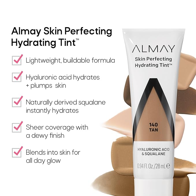 Almay Hydrating Liquid Foundation Tint, Lightweight with Light Coverage, Naturally Dewy Finish, Hypoallergenic, Dermatologist TestedFragrance Free, 100 Ivory, 0.94 fl oz.-VivaGrace Women