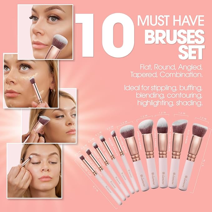 Kabuki Makeup Brush Set - Foundation Powder Blush Concealer Contour Brushes - Perfect for Liquid, Cream or Mineral Products - 10 Pc Collection with Premium Synthetic Bristles for Eye and Face Cosmetic-VivaGrace Women