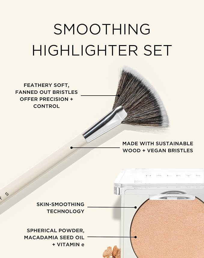 HALEYS Fan Brush VEGAN+CRUELTY-FREE, Sustainable Wood, Vegan Bristles for Airbrushed Finish, For highlighter application, Streak-free, Perfect Blending, Blurs, Smooths with Control-VivaGrace Women