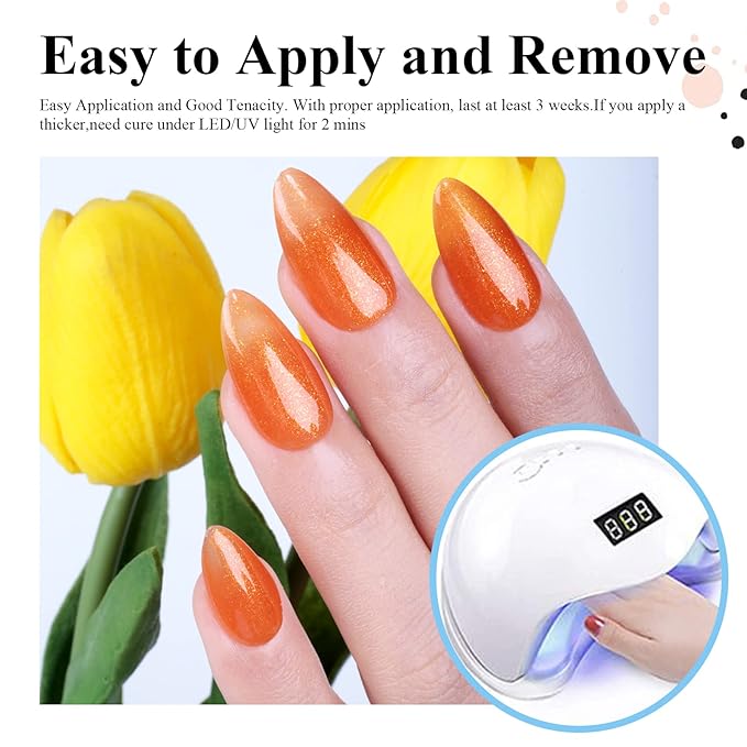 Imtiti Glitter Orange Gel Nail Polish, UV LED Soak Off Gold Shimmer Sparkle Gel Polish