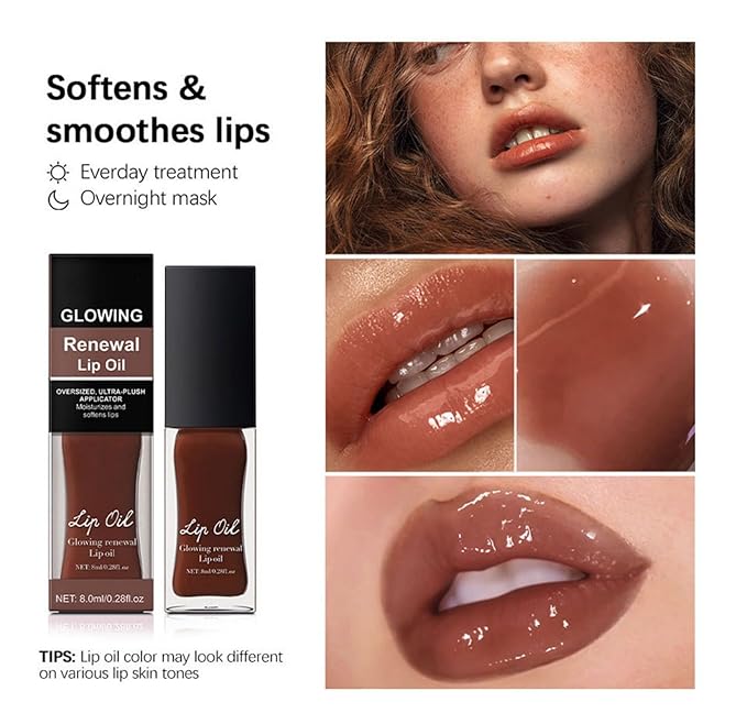 MAEPEOR Glowing Lip Oil 7 Colors Hydrating Lip Balm Nourishing Lip Care Lip Treatment Glossy Finish Non-sticky Moisturizing Lip Balm (06 Red)-VivaGrace Women