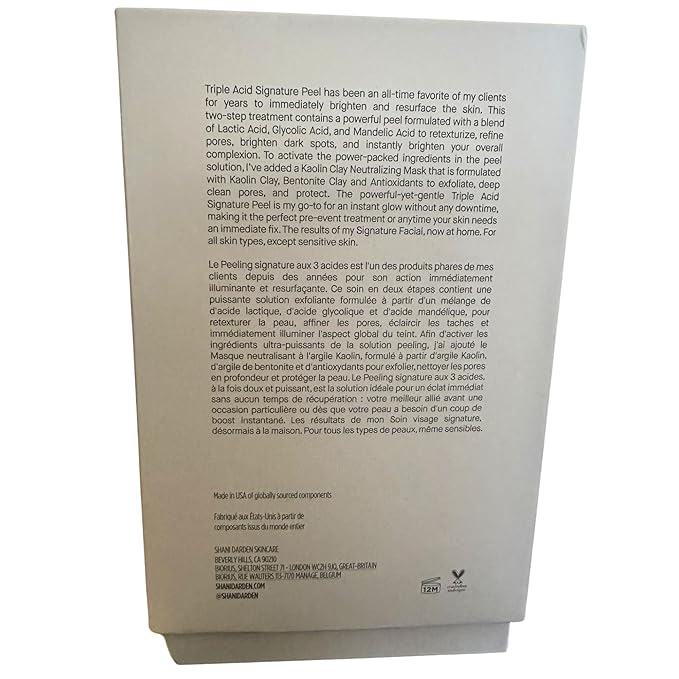 SHANI DARDEN SKIN CARE Triple Acid Peel, 2-Step Exfoliating Face Peel with Mandelic, Lactic & Glycolic Acids, Kaolin Clay Neutralizing Mask & Brush, Helps Improve Dark Spots & Skin Texture, 1.69 fl oz-VivaGrace Women