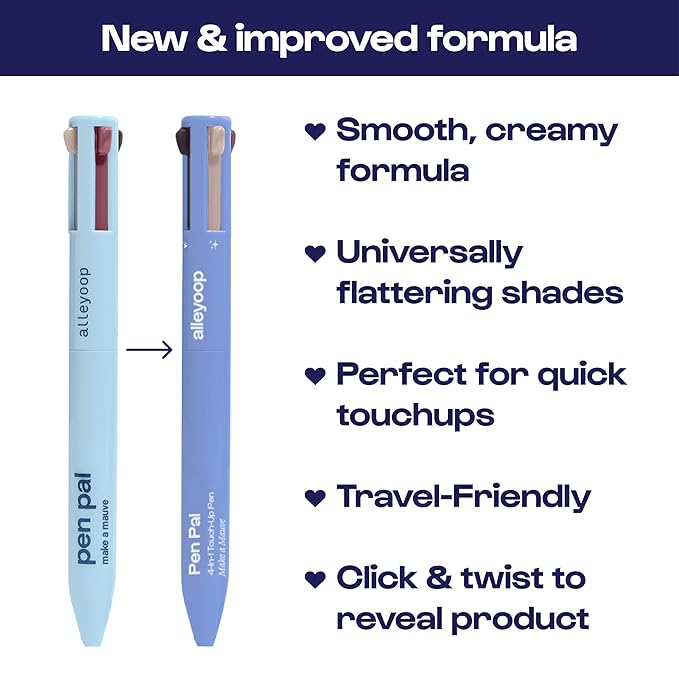 Alleyoop Pen Pal Touch-Up 4-in-1 Makeup Pen, Make A Mauve (Light - Medium) - Travel Make Up Set with Eyeliner, Brow Pencil, Highlighter & Lip Liner - High-Pigment Formula, Easy & Smooth Application-VivaGrace Women