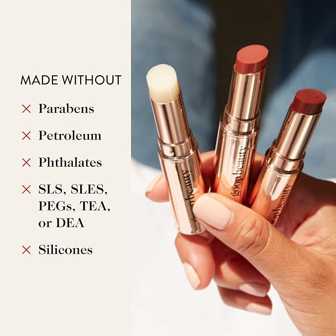 goop Beauty Lip Balm Trio | Moisturizing & Hydrating Lip Balm for Chapped & Dry Lips | Clear, Translucent Garnet, & Sheer Rose | Lip Tint with Nourishing Formula | Petroleum Free | 0.16 oz Each-VivaGrace Women