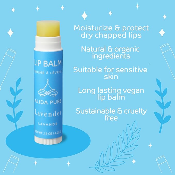 Lavender Lip Balm, Cruelty Free, Vegan Lip Balm Set, Beeswax Free, with Avocado Oil, Organic Jojoba Oil, and Vitamin E, Natural Moisturizer for Dry, Chapped, or Cracked Lips, 3 Tube Set-VivaGrace Women