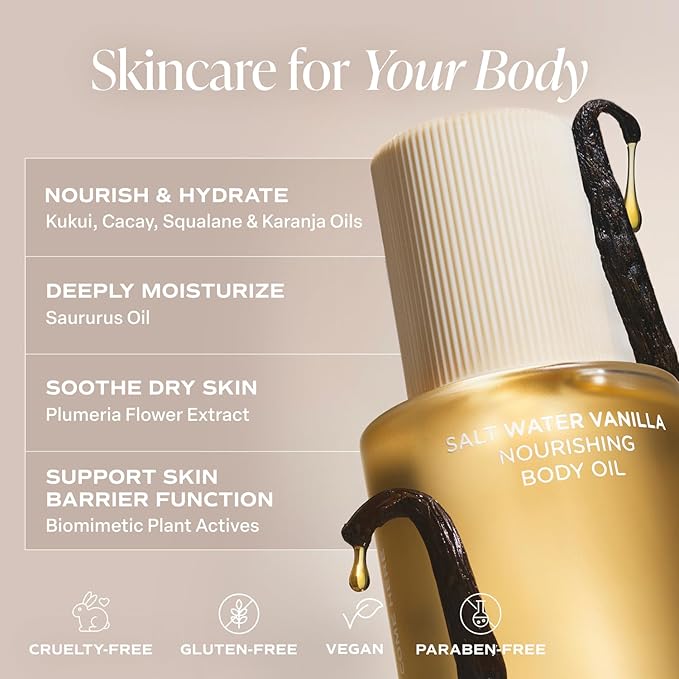 Saltair Body Oil. Luxurious Salt Water Vanilla After Shower and Bath Oil Moisturizer for Women and Men. Botanical, Non-Greasy, and Well-Absorbing Lotion for Hydrating Dry Skin. 4oz Pump Bottle-VivaGrace Women