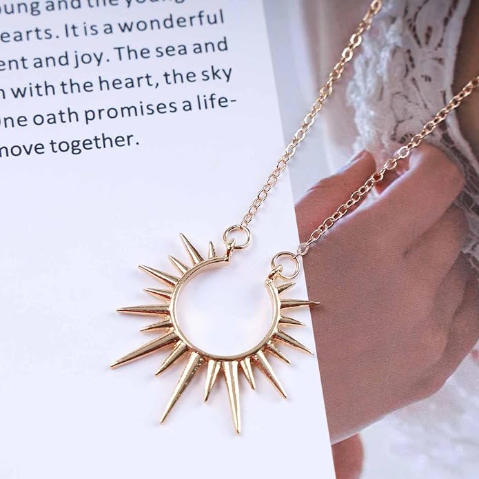 Vintage Sunburst Pendent Necklace Hollow Sunburst Necklace Moonstone Gold Sun Choker Necklace Open Sunburst Necklace Jewelry for Women (Gold)-VivaGrace Women