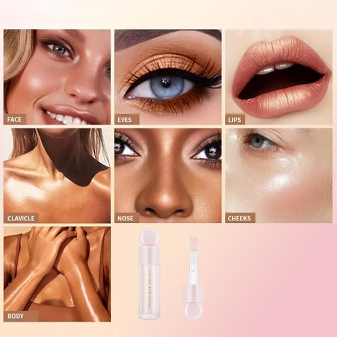 Liquid Highlighter, Liquid Blush with Face Brush Long Lasting Smooth Lightweight Smudge Proof Blush+ Highlighter-VivaGrace Women