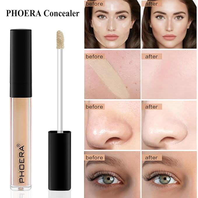 PHOERA Foundation Full Coverage Makeup, Mushroom Head Air Cushion CC Cream Natural Foundation Set,PHOERA Concealer, PHOERA Primer, PHOERA Powder, Foundation Brushes (105 Sand+ 05 Sand CC)-VivaGrace Women
