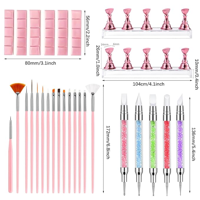 Nail Art Tools,Nail Art Brush,2 sets Nail Stand,5 PCS Dual Tipped Nail Dotting Tool and Sculpture Pen, Acrylic Silicone Nail Pen, Nail Design Tools-VivaGrace Women
