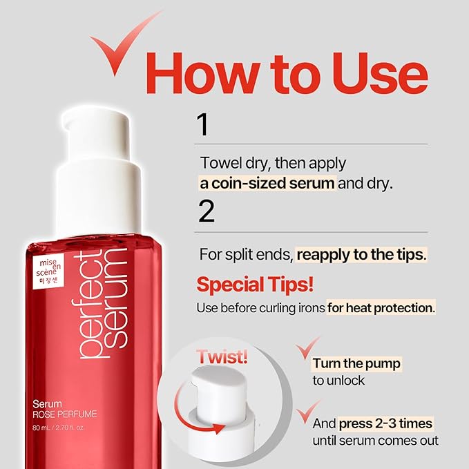 Mise En Scene Perfect Rose Perfume Serum - Korean Hair Essence with Rose Scent, Argan Oil for Damaged Hair Care, 2.70 fl. Oz-VivaGrace Women