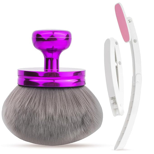 Self Tanner Brushes- Extra Large Blend & Blur Body Kabuki Brush & Back Sunscreen Applicator with Handle, 2 Pcs, Body Makeup Brushes for Legs, Face, Foundation, Tanning, Back Lotion Applicator (Purple)-VivaGrace Women