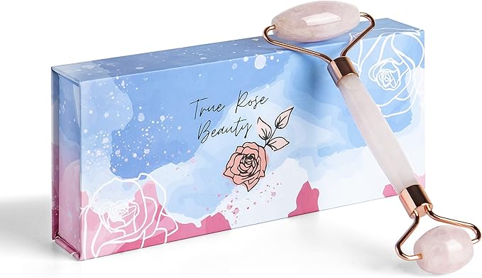 Rose Quartz Roller for Face - Facial Massage Tool for Natural Beauty Skin Care - Pink Face Roller Reduces Dark Eye Circles and Puffiness with 100% Authentic Quartz Crystal-VivaGrace Women