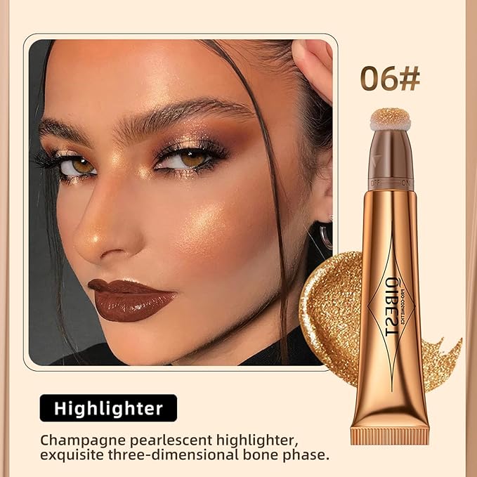 Highlighter Beauty Wand, Cream Liquid Highlighter Makeup Stick, Silky Smooth Face Shimmer Bronzer Stick with Cushion Applicator, Lightweight Body Face Glowing Highlighter, Cruelty-free（Bronze Gold）-VivaGrace Women