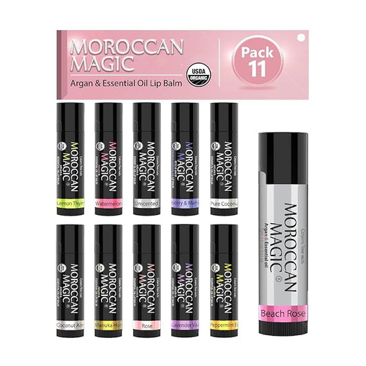 Moroccan Magic Organic Lip Balm & SPF15: 11 Piece Variety Pack Gift Set | Organic Argan and Essential Oils | Smooth | Natural | Non-Toxic | Cruelty Free | 11 Pack-VivaGrace Women