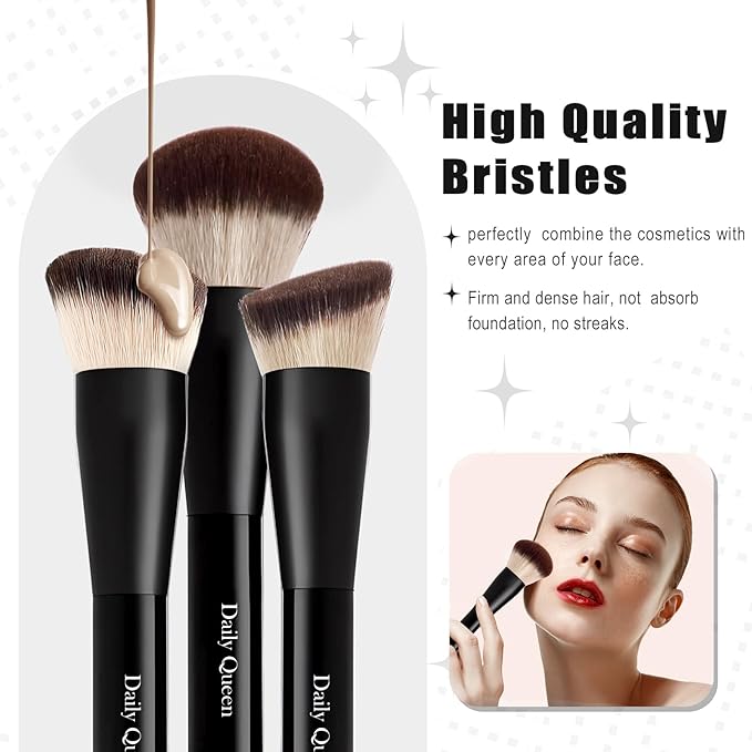 25 pcs Makeup Brush Set Holder Black Professional Kabuki Powder Concealers Eye shadows Blush Eyeliner Eyebrow Contour Eye blending Brushes (25pcs brush with box)-VivaGrace Women