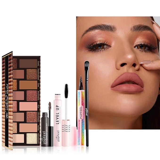 All in One Makeup Kit, Full Starter Essential Makeup Kit for Women Beginners Includes Eyeshadow Palette Lipgloss Mascara Eyeliner Eyebrow Pencil Concealer Powder Puff Set-VivaGrace Women