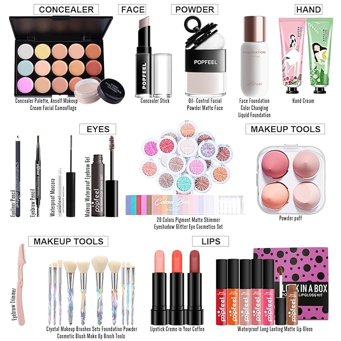 All-in-one Holiday Make up Gift Set | Makeup Kit for Women Full Kit Essential Starter Bundle Include Eyeshadow Palette Lipstick Blush Foundation Concealer Face Powder Mascara Lipgloss Brush-VivaGrace Women
