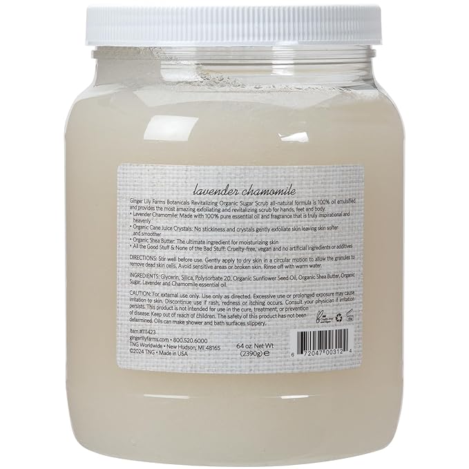 Ginger Lily Farms Botanicals Revitalizing Organic Sugar Scrub, All-Natural Skin Exfoliating Sugar Crystals, 100% Vegan & Cruelty-Free, Lavender Chamomile, 64 oz.-VivaGrace Women