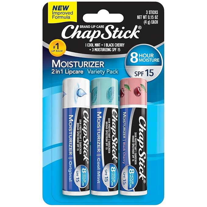 ChapStick Moisturizer Original, Black Cherry and Cool Mint Lip Balm Tubes Variety Pack, SPF 15 and Skin Protectant - 0.15 Oz (Pack of 3)-VivaGrace Women