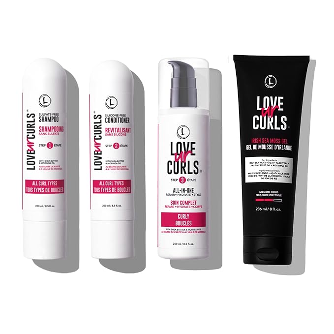 Love Ur Curls - Shampoo, Conditioner, Curly All In One Styler to repair, define and hydrate hair and Irish Sea Moss Gel for touchable hold-VivaGrace Women