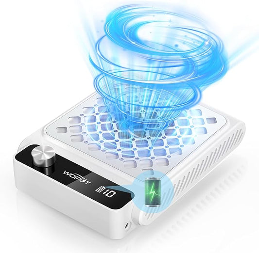 Rechargeable Nail Dust Collector, 980PA Portable Cordless Nail Vacuum Dust Collector Fan with Filter Papers (30 Pcs) for Acrylic Nail Polishing & Manicure Pedicure at Nail Salon & Home - White-VivaGrace Women