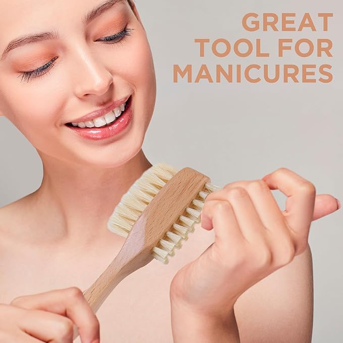 Takavu Nail Brush, Pure Boar Bristles, Natural Wood Handle, Nail Cleaning Brush for Scrubbing Fingernail Toenail Hand Feet, Dual Sided for Regular Manicure Nail Care Hygiene-VivaGrace Women