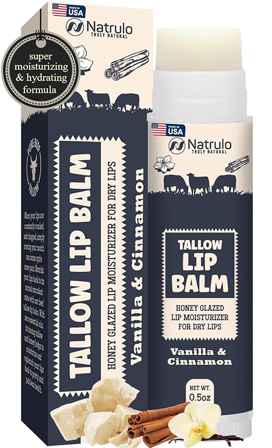 Beef Tallow Lip Balm – Natural Tallow Beeswax Chapstick – Hydrating Moisturizer Grass Fed Bison Tallow Balm Lip Care – Soothes Chapped, Dry Lips, Sensitive Skin – Long Lasting & Vitamin Rich USA-Made-VivaGrace Women