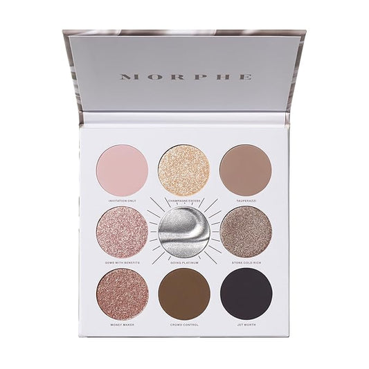 Morphe Rich & Foiled Artistry Palette - Foil-Effect Smokey Eyeshadow Palette with Matte, Shimmer & Foil Finishes - Rose, Brown & Silver Eyeshadow with Luminous Payoff - Going Platinum (0.35 oz)-VivaGrace Women