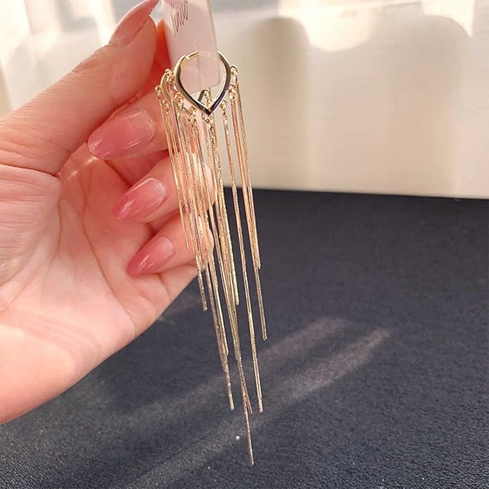 Boho Long Tassel Chain Earrings Fringe Drop Dangle Earrings Gold Dangling Chain Tassel Earrings Vintage Statement Earrings Jewelry for Women and Girls Gifts-VivaGrace Women