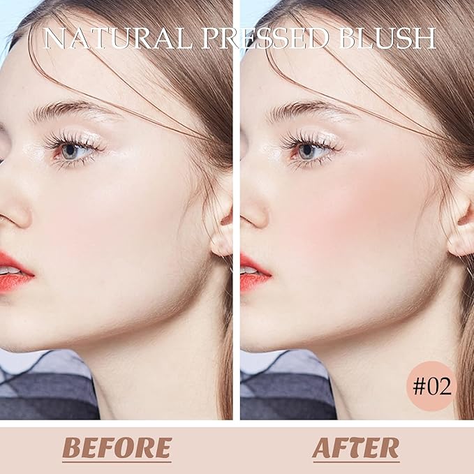 Boobeen Powder Blush, Single Color Blush Face Blush Palette Matte Baked Cream Blush Makeup Powder, High Pigment Pressed Blush for Create a Natural Cheek Flushed Look-VivaGrace Women