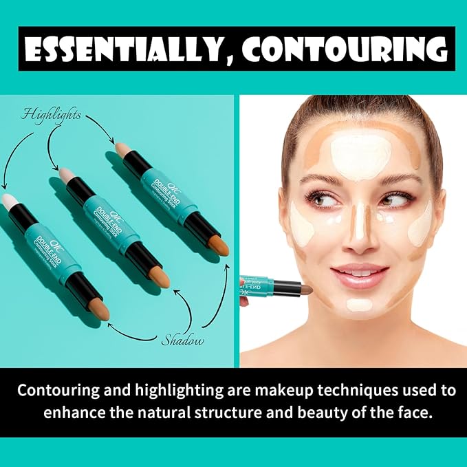 MEICOLY 2-in-1 Highlighter Contour Stick,Cool Toned Contour Stick,Makeup Highlighter Stick,Long Lasting Waterproof Bronzer Contour Pencil,Travel Cream Face Shaping Stick,03-VivaGrace Women
