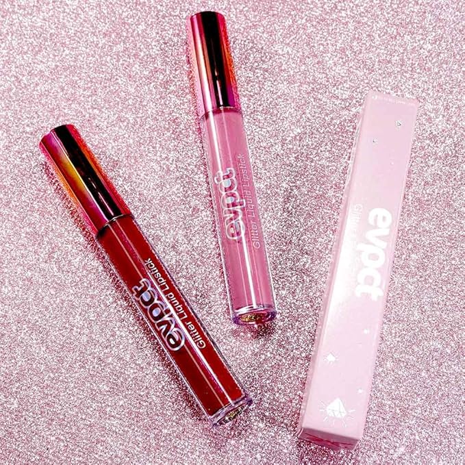 evpct 2Pcs Mauve & Dark Red Matte to Glitter Liquid Lipstick Set Kit for Women Long Lasting Glossy Metallic Shimmer Sparkle Lipstick Lip Gloss 01+04-VivaGrace Women