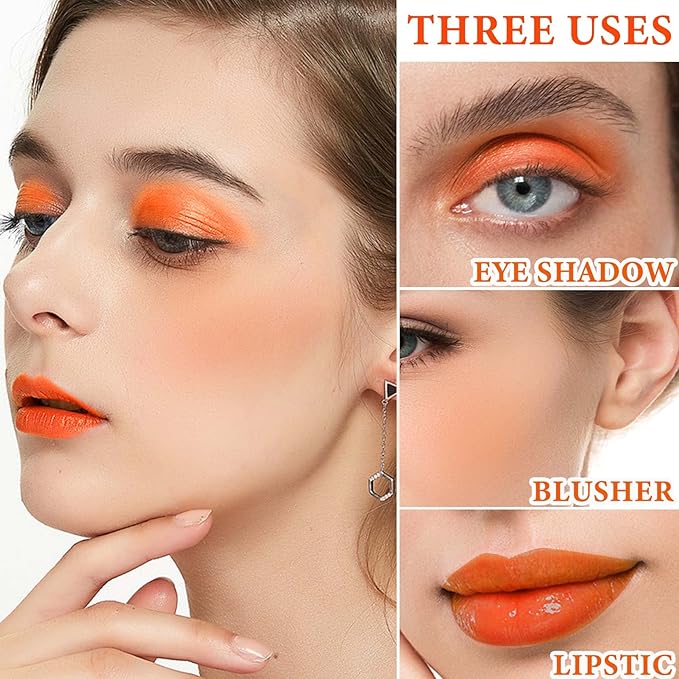 Cream Blush Stick,Blush Stick for Cheeks with Contour Brush,3-in-1 Long Lasting Waterproof Blush&Eye Shadow&Lip Gloss for Natural Skin Types（03 Citrus Pink）-VivaGrace Women