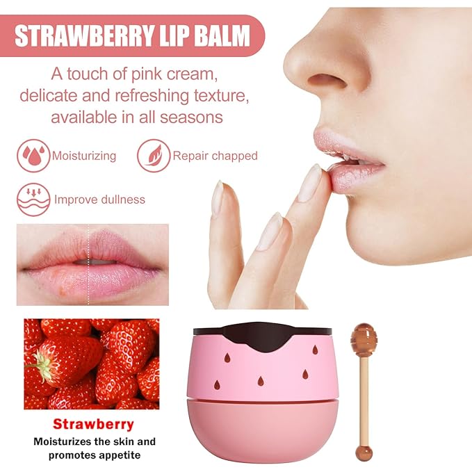 3Pcs Lip Balm Honey Pot, Lip Mask Overnight Lip Balm Hydrating Prevention Dry and Crack Lip Scrubs Exfoliator Lip Wrinkle Care, Beeswax with Vitamin E (3Pcs Honey&Strawberry&Watermelon)-VivaGrace Women