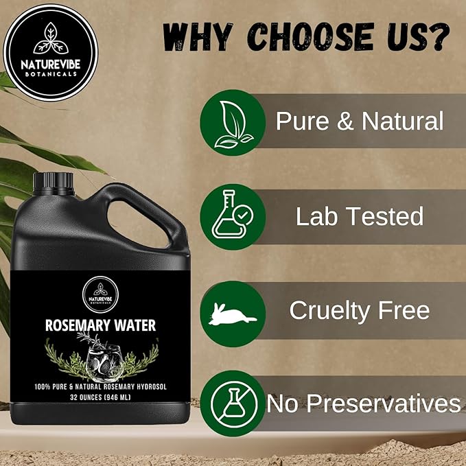 Naturevibe Botanicals Rosemary Water 32 Ounces | 100% Pure and Natural | Great for Skin Care and Hair Care-VivaGrace Women