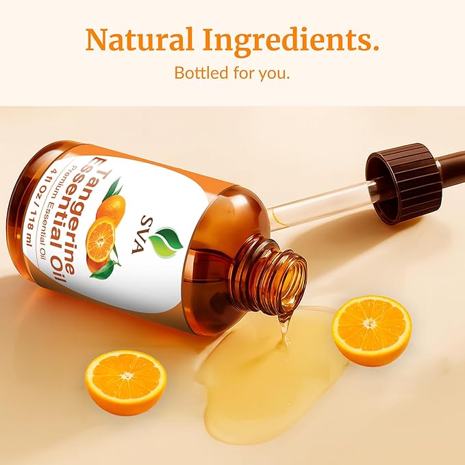 SVA Tangerine Essential Oil – 4 Fl Oz – 100% Natural Tangerine Oil - for Diffuser, Hair Care, Face, Skin Care, Aromatherapy, Scalp and Body Massage, Soap and Candle Making – with Dropper-VivaGrace Women