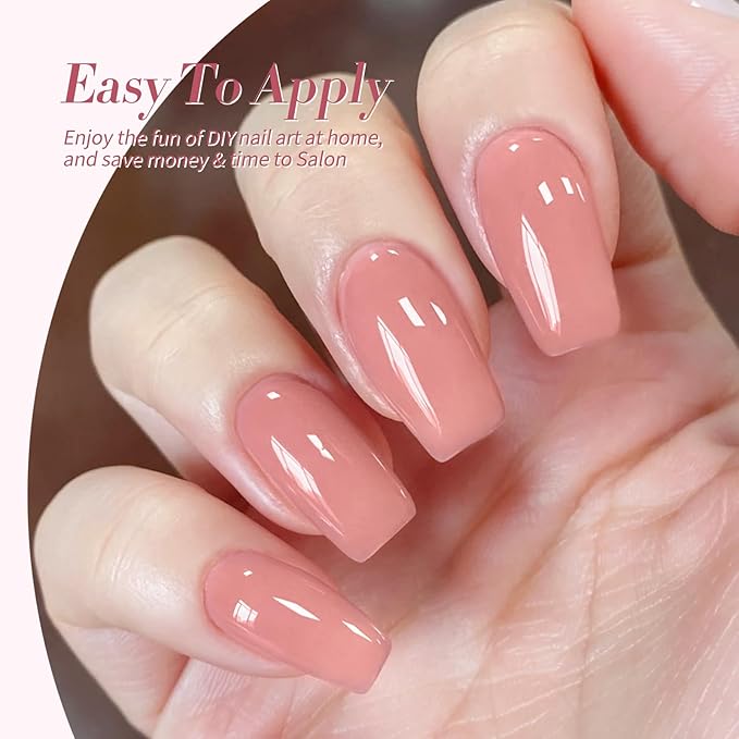 Born Pretty Jelly Pink Gel Nail Polish Set,Nude Pink Translucent Gel Polish,6 Transparent Sheer Colors Soak Off U V Light Cure Gel Polish Kit Nail Art Manicure DIY Kit Home Salon 7ML-VivaGrace Women