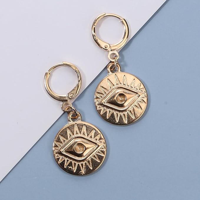 Evil Eye Coin Earrings Gold Disc Drop Earrings Evil Eye Hoop Earrings Vintage Lucky Charm Earrings Jewelry for Women and Girls-VivaGrace Women