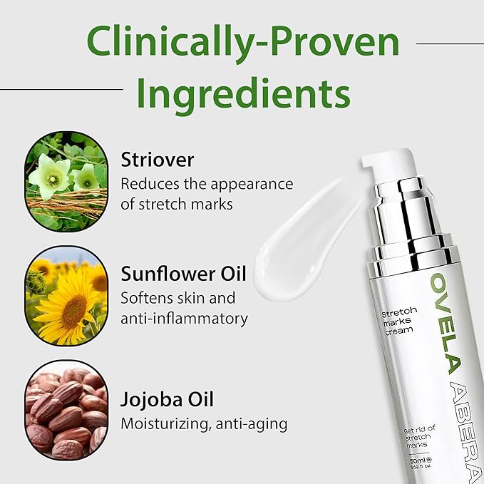 Abera Ovela Maternity Stretch Mark Cream for Pregnancy and Weight Fluctuations, Stretch Mark Treatment Pregnancy Must Haves, Deep Stretch Mark Removal, All Skin Types, 1.69 fl oz-VivaGrace Women