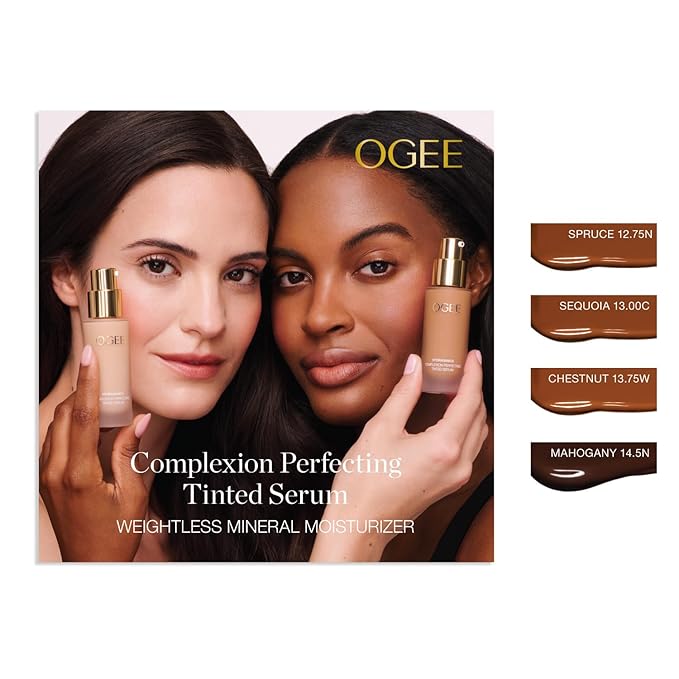 Ogee Complexion Perfecting Liquid Foundation - Lightweight Tinted Moisturizer For Face (Mahogany 14.5N - Deep Cocoa (Rich Undertones) - with Vitamin C & Jojoba Oil - Certified Organic & Made in USA-VivaGrace Women
