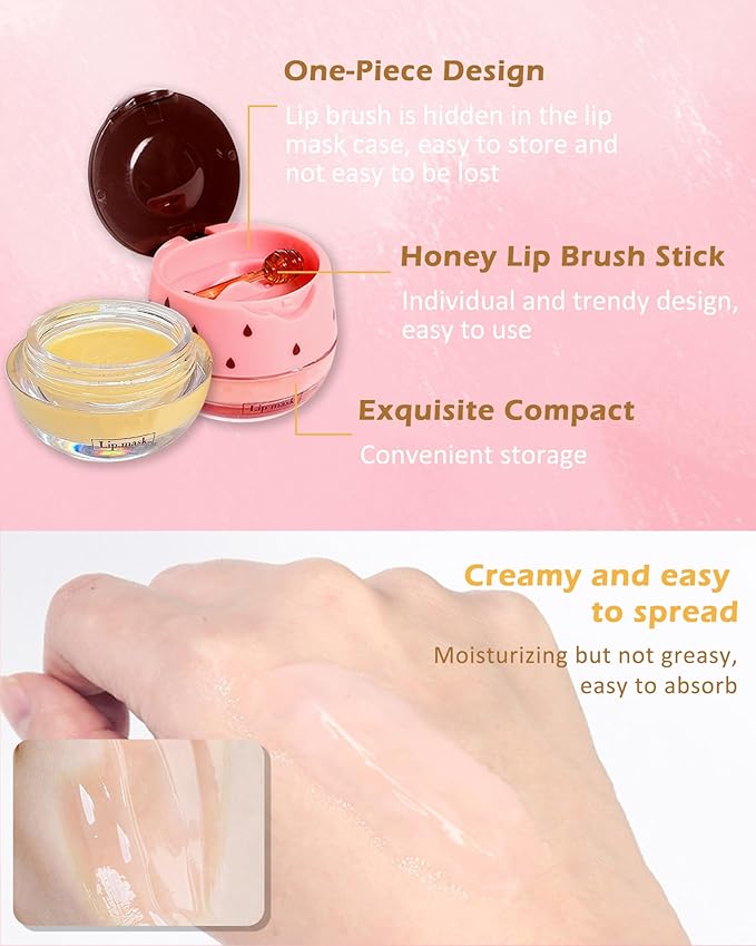 2Pcs Apple Lime Lip Bee Balm Honey Pot Lip Mask & Lip Glowy Oil Lip Gloss Care Set, Propolis Moisturizing & Nourish Lip Gloss Repair, Plump Dry Cracked Lip Scrub Exfoliator bálsamo para labios -Set D-VivaGrace Women