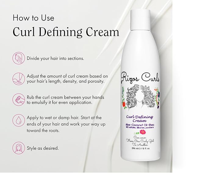 Rizos Curls Curl Defining Cream for Wavy, Curly, Coily, Kinky Hair Frizz Control, Defines, Softens, Moisturizes, Adds Shine for Hair Types Sulfate & Paraben Free-VivaGrace Women