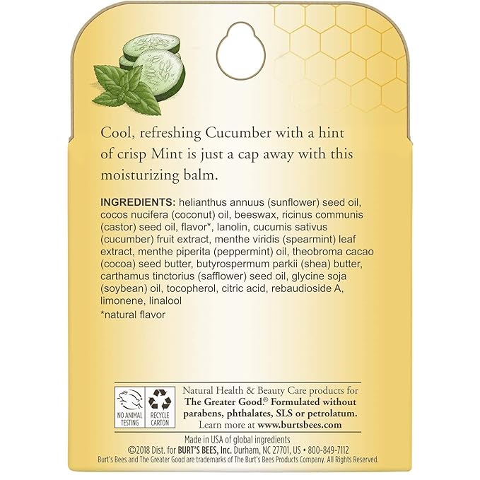Burt's Bees 100% Natural Origin Moisturizing Lip Balm, Cucumber Mint with Beeswax, 4 Tubes-VivaGrace Women