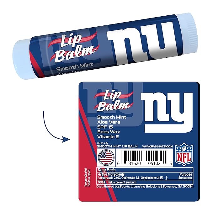 FANMATS 34718 New York Giants Smooth Mint SPF 15 Lip Balm-VivaGrace Women