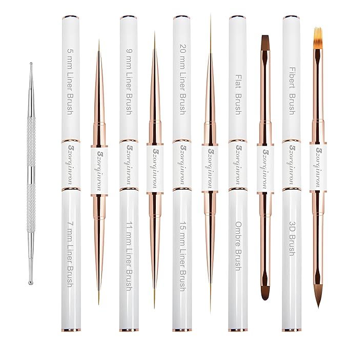 Nail Art Bushes Set, Professional 5Pcs Double-Ended Nail Brush Kit for Details, Long Lines, Ombre & 3D Design-Perfect for DIY Manicures & Salons (White)-VivaGrace Women