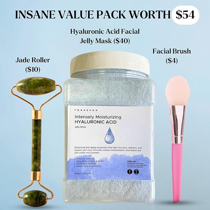 Jelly Face Mask for Facials - Hyaluronic Acid Hydrating, Brightening & Nourishing Jelly Mask with Free Jade Roller & Spatula | Professional Hydrojelly Masks | Vajacial Jelly Mask Powder | 23 Oz Jar-VivaGrace Women