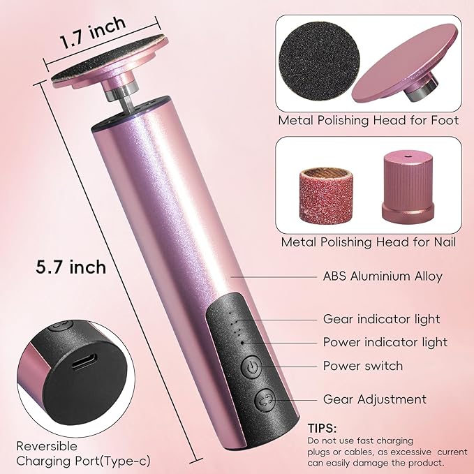 Electric Callus Remover,CHNYNJN Foot File Grinder Tool with Speed Controller and 20pcs Replacement Sandpaper and 10 Sand Rings Disk for Men Women Dead Dry Crack Skin Calluses-VivaGrace Women