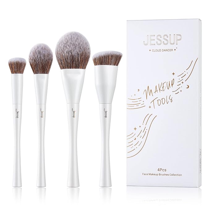 Jessup Make up Brushes 4pcs Face Makeup Brushes Set for Foundation Concealer Blush Contour Powder Highlighter, Pearl White T344-VivaGrace Women